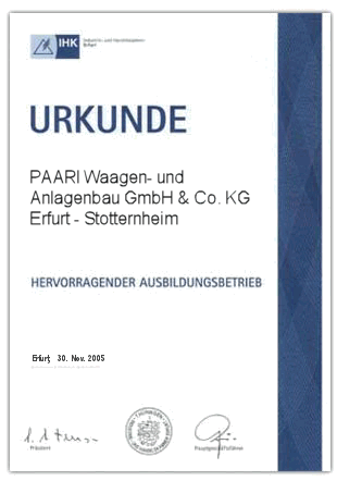 IHK Urkunde Hervorragender Ausbildungsbetrieb